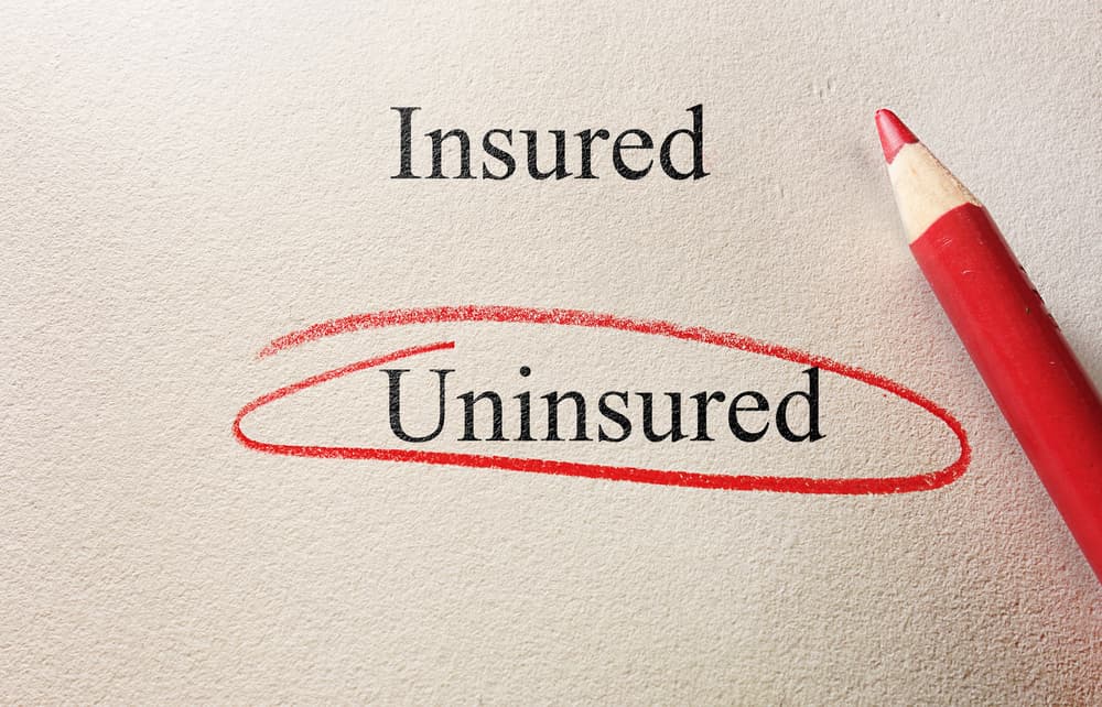 Uninsured circled, with Insured text and pencil on textured paper